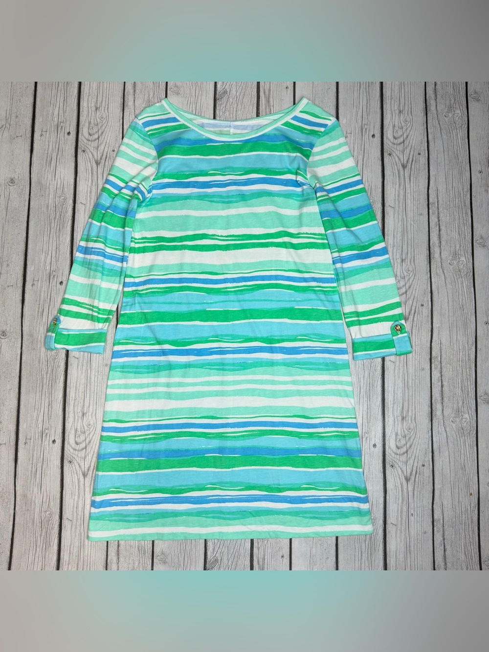 Lilly Pulitzer Women's S Linden Dress Sea Stripe Green Pima Cotton